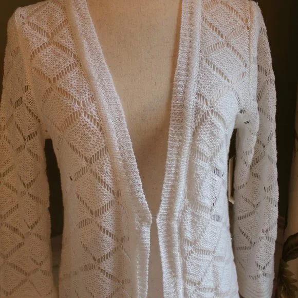 NWT Coldwater Creek Women's White Crochet Long-Sleeve Cardigan Size S/8 - Picture 9 of 11